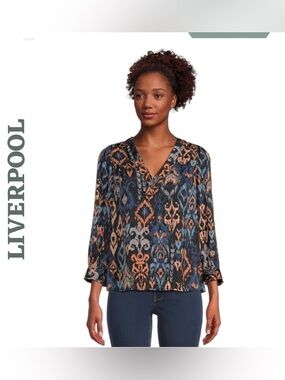 Liverpool Los Angeles Ikat V-Neck Blouse Small NWT